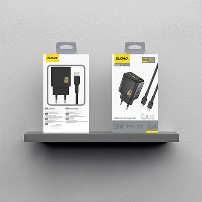 Φορτιστής Δικτύου με Καλώδιο USB-C Dudao A27TCEU, 30W, 1 x USB-A - 1 x USB-C, Μαύρο