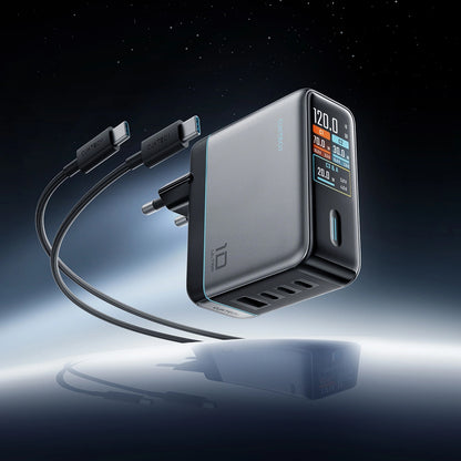 Φορτιστής Δικτύου με Καλώδιο USB-C Cuktech AD1204U Οθόνη, 120W, 6A, 1 x USB-A - 2 x USB-C, Ασημί