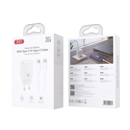 Φορτιστής δικτύου με καλώδιο USB-C XO Design CE53, 30W, 3A, 1 x USB-C, λευκό