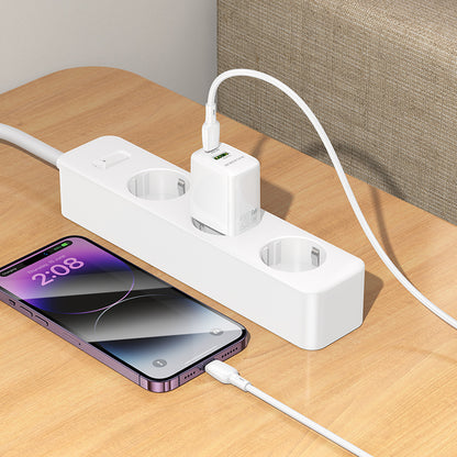 Network Charger with Lightning Cable Borofone BN27 Fuente, 20W, 3A, 1 x USB-A - 1 x USB-C, White