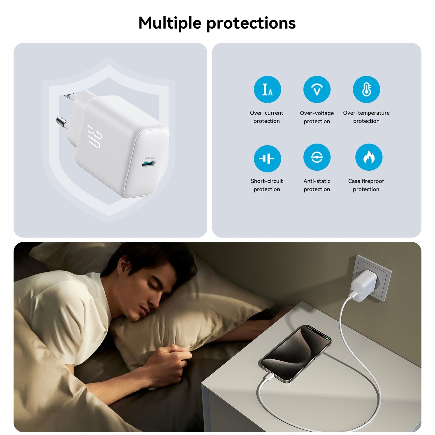 Φορτιστής Δικτύου με Καλώδιο USB-C Joyroom JR-TCF24, 30W, 3A, 1 x USB-C, Λευκό