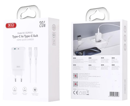 Network Charger with USB-C Cable XO Design CE29, 20W, 3A, 1 x USB-A - 1 x USB-C, White