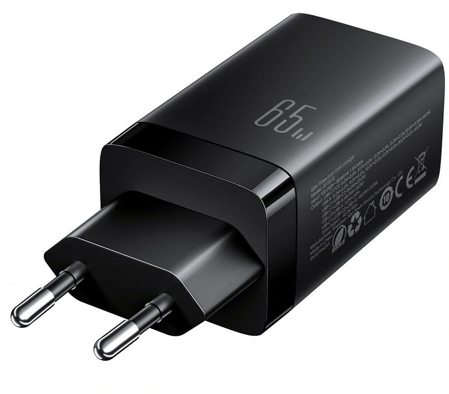 Joyroom JR-TG10 USB-C Cable Wall Charger, 65W, 3.25A, 1 x USB-A - 2 x USB-C, Black