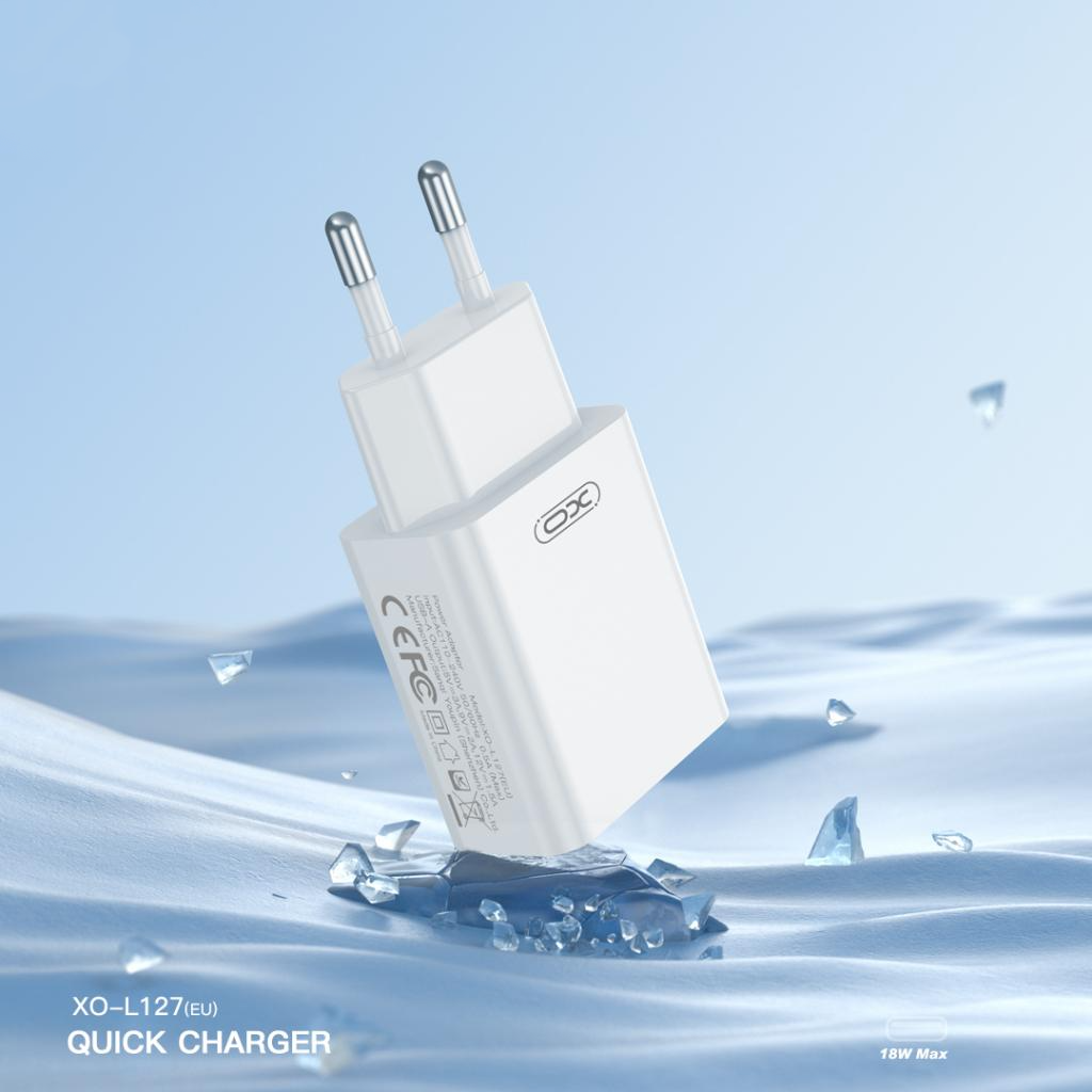 XO Design L127 MicroUSB Cable Wall Charger, 18W, 3A, 1 x USB-A, White