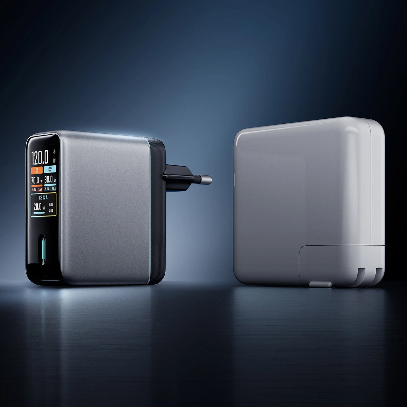 Φορτιστής Δικτύου με Καλώδιο USB-C Cuktech AD1204U Οθόνη, 120W, 6A, 1 x USB-A - 2 x USB-C, Ασημί
