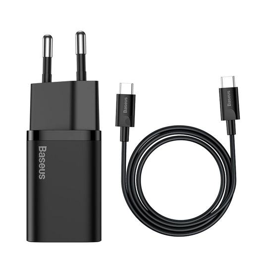 Baseus Super Si φορτιστής δικτύου USB-C με καλώδιο USB-C, 25W, 3A, 1 x USB-C, μαύρο TZCCCSUP-L01