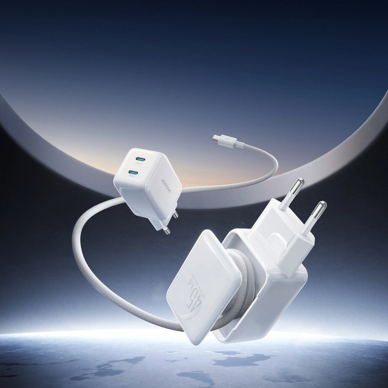 Φορτιστής Δικτύου με Καλώδιο USB-C Joyroom JR-TCL05, 45W, 3A, 2 x USB-C, Λευκό