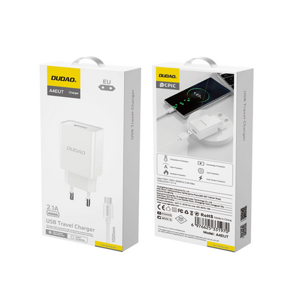 Φορτιστής Δικτύου με Καλώδιο USB-C Dudao A4EU, 10W, 2.1A, 1 x USB-A, Λευκό