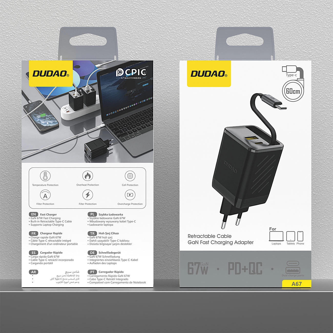 Φορτιστής Δικτύου με Καλώδιο USB-C Dudao A67EU, 67W, 3.35A, 1 x USB-A - 1 x USB-C, Μαύρο