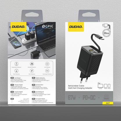 Φορτιστής Δικτύου με Καλώδιο USB-C Dudao A67EU, 67W, 3.35A, 1 x USB-A - 1 x USB-C, Μαύρο