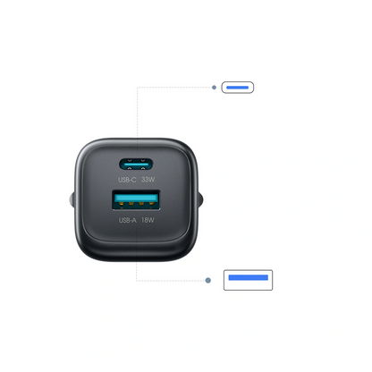 Φορτιστής Δικτύου με Καλώδιο USB-C Joyroom JR-TG7, 33W, 3A, 1 x USB-A - 1 x USB-C, Μαύρο