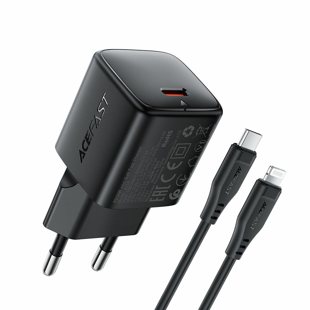 Φορτιστής Δικτύου με Καλώδιο Lightning Acefast A118, 30W, 3A, 1 x USB-C, Μαύρο