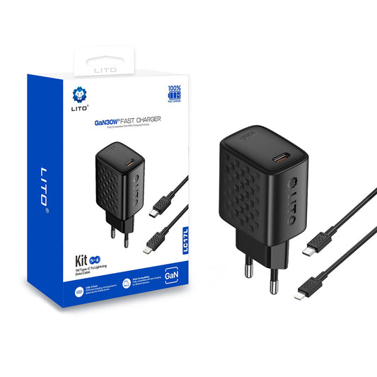 Network Charger with Lightning Cable Lito LC17L, 30W, 3A, 1 x USB-C, Black
