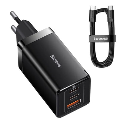 Φορτιστής Δικτύου με Καλώδιο USB-C Baseus GaN5 Pro, 65W, 3.25A, 1 x USB-A - 2 x USB-C, Μαύρος C0206500