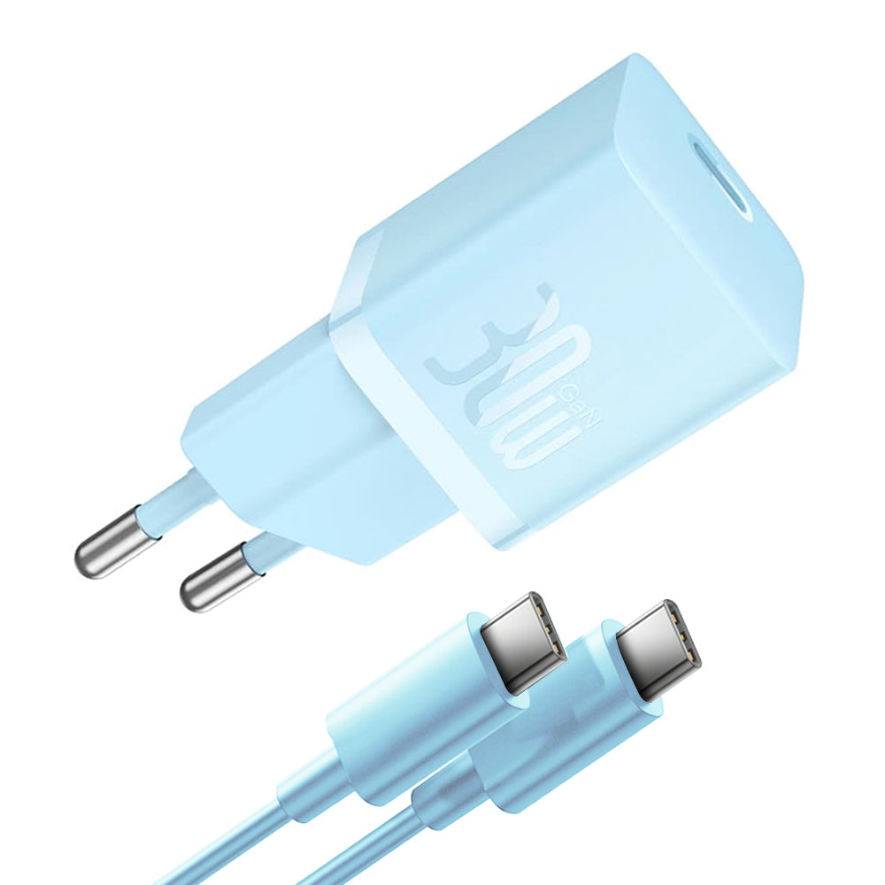 Φορτιστής Δικτύου με Καλώδιο USB-C Baseus GaN Mini 1C, 30W, 3A, 1 x USB-C, Μπλε P10110902313-00