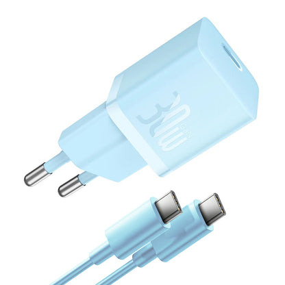 Φορτιστής Δικτύου με Καλώδιο USB-C Baseus GaN Mini 1C, 30W, 3A, 1 x USB-C, Μπλε P10110902313-00
