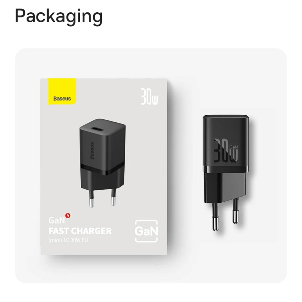 Φορτιστής Δικτύου με Καλώδιο USB-C Baseus GaN Mini 1C, 30W, 3A, 1 x USB-C, Μπλε P10110902313-00