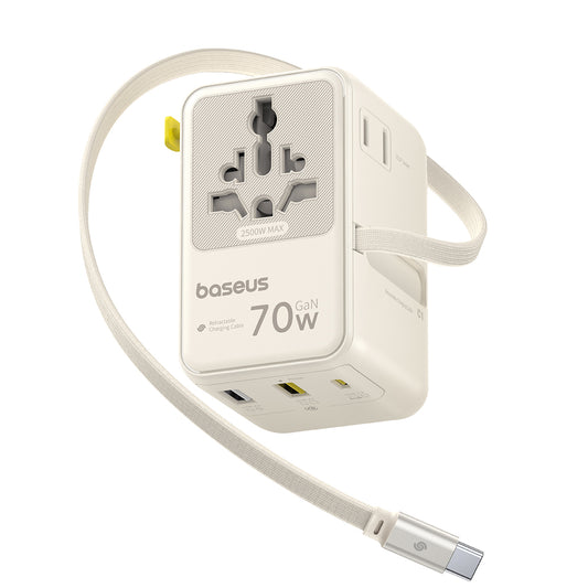 Baseus Travel EnerCore CG11 USB-C Cable Wall Charger, 70W, 2 x Socket - 1 x USB-C - 2 x USB-A, White E0307E01