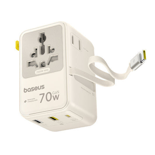 Baseus Travel EnerCore CG11 USB-C Cable Wall Charger, 70W, 2 x Socket - 1 x USB-C - 2 x USB-A, White E0307E01