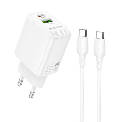 Φορτιστής Δικτύου με Καλώδιο USB-C Borofone BN29 Fuente, 30W, 3A, 1 x USB-A - 1 x USB-C, Λευκό