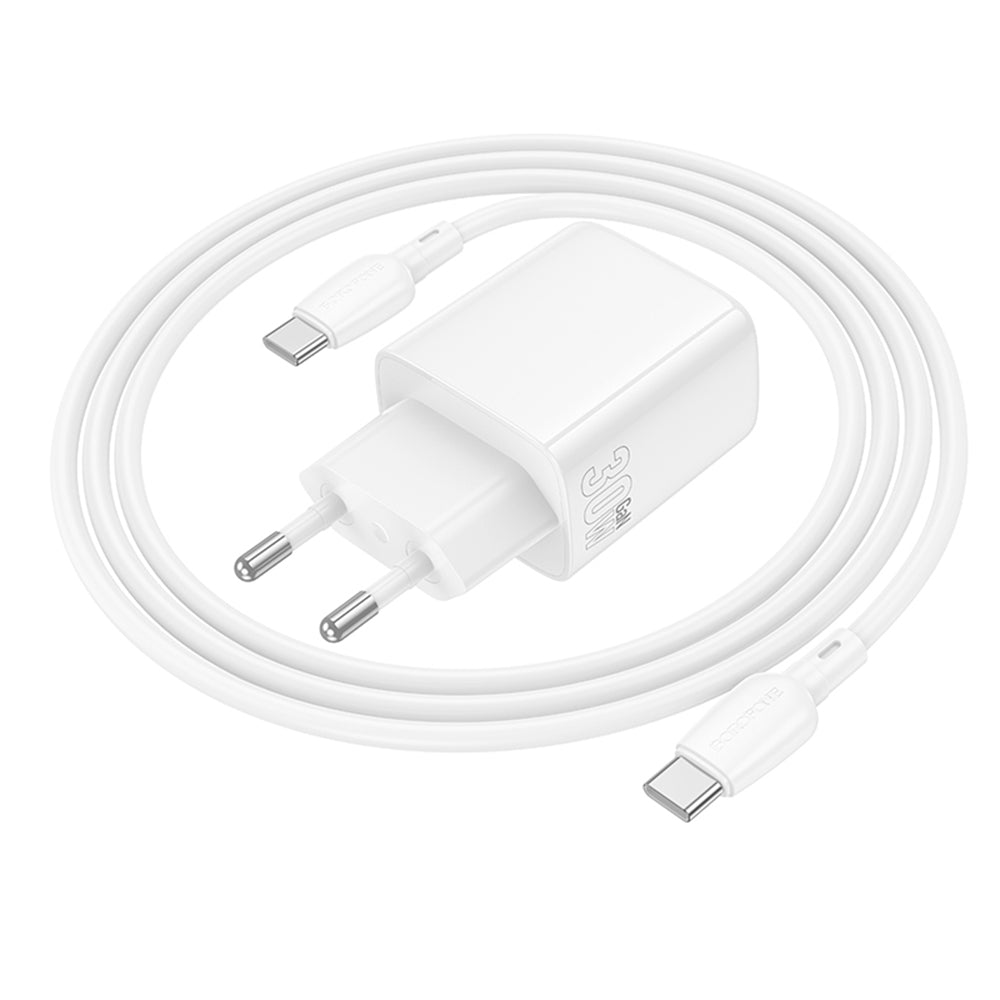 Φορτιστής Δικτύου με Καλώδιο USB-C Borofone BN29 Fuente, 30W, 3A, 1 x USB-A - 1 x USB-C, Λευκό