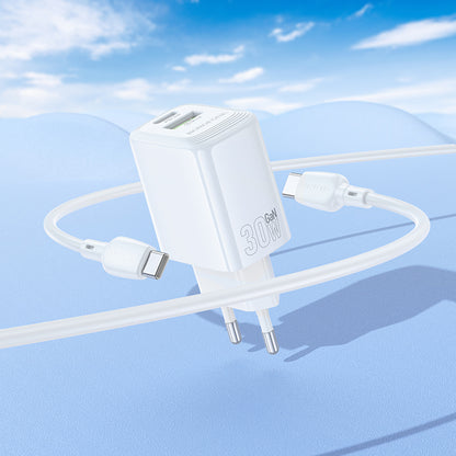Φορτιστής Δικτύου με Καλώδιο USB-C Borofone BN29 Fuente, 30W, 3A, 1 x USB-A - 1 x USB-C, Λευκό