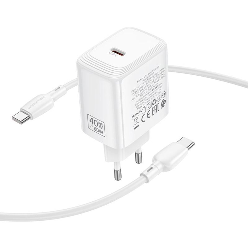 Φορτιστής Δικτύου με Καλώδιο USB-C Borofone BN33 Fuente, 40W, 1 x USB-C, Λευκό