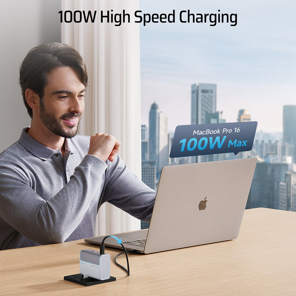 Φορτιστής Δικτύου με Καλώδιο USB-C Cuktech, 100W, 5A, 1 x USB-A - 2 x USB-C, Λευκό CKAD1003EUGW