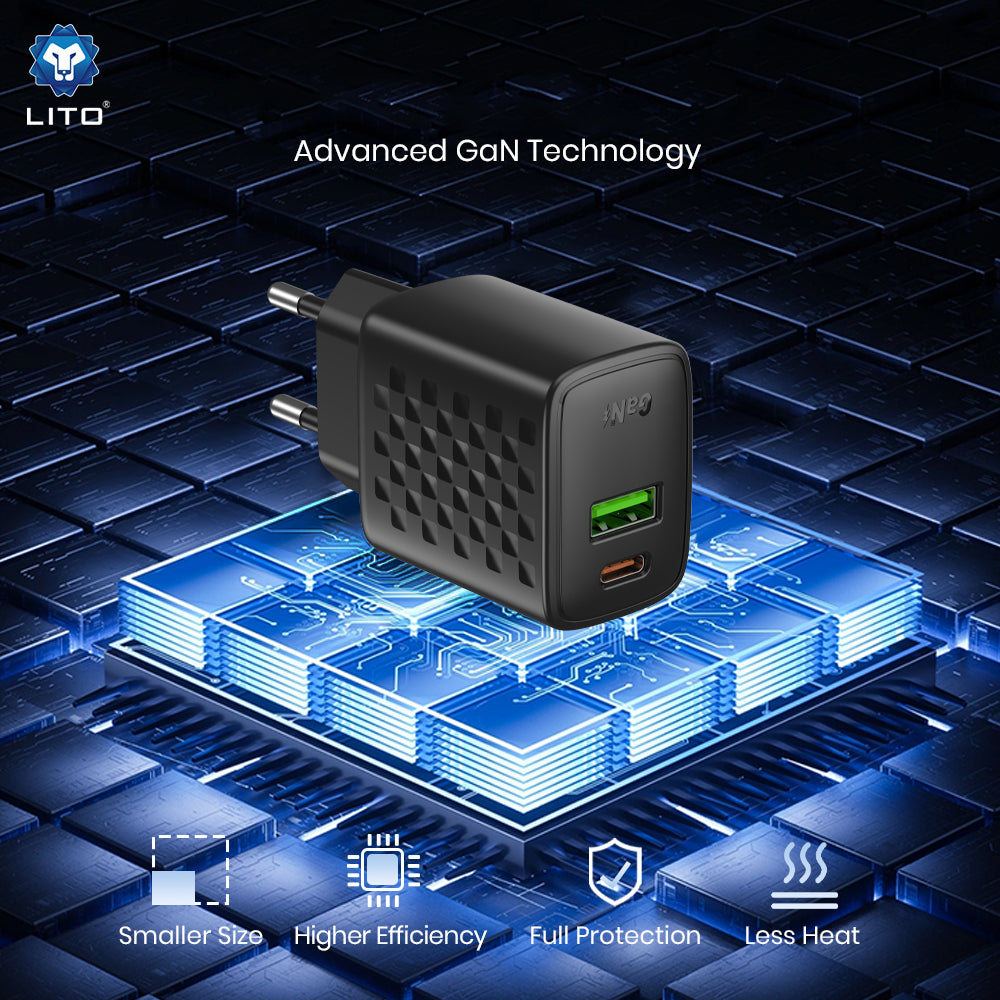 Network Charger with USB-C Cable Lito LC24T, 65W, 3.25A, 1 x USB-A - 1 x USB-C, Black