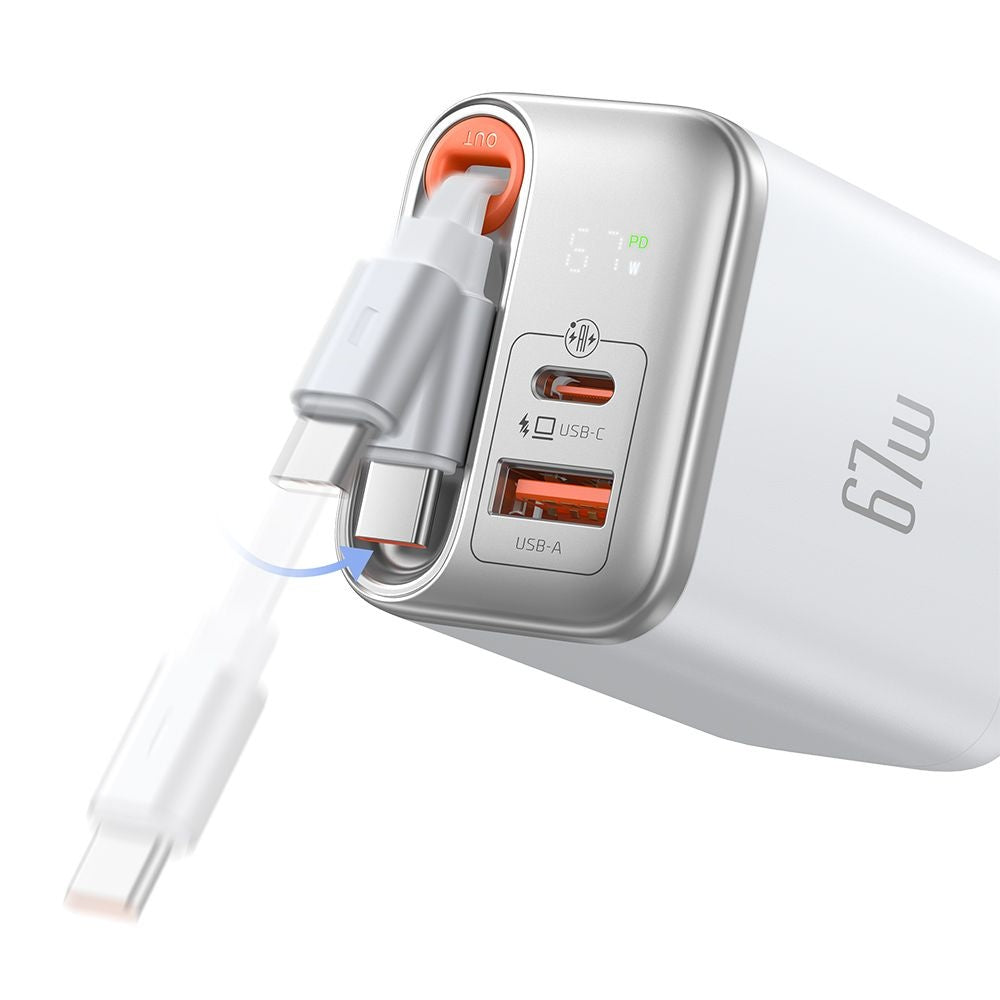Φορτιστής Δικτύου με Καλώδιο USB-C McDodo CH-4103 FreeGo Display, 67W, 3.35A, 1 x USB-A - 1 x USB-C, Λευκό