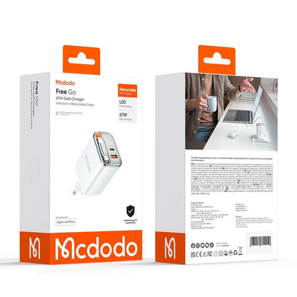 Φορτιστής Δικτύου με Καλώδιο USB-C McDodo CH-4103 FreeGo Display, 67W, 3.35A, 1 x USB-A - 1 x USB-C, Λευκό