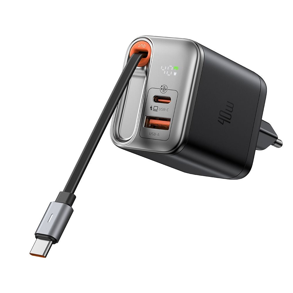 McDodo CH-4281 FreeGo Display Network Charger with USB-C Cable, 40W, 3A, 1 x USB-A - 1 x USB-C, Black