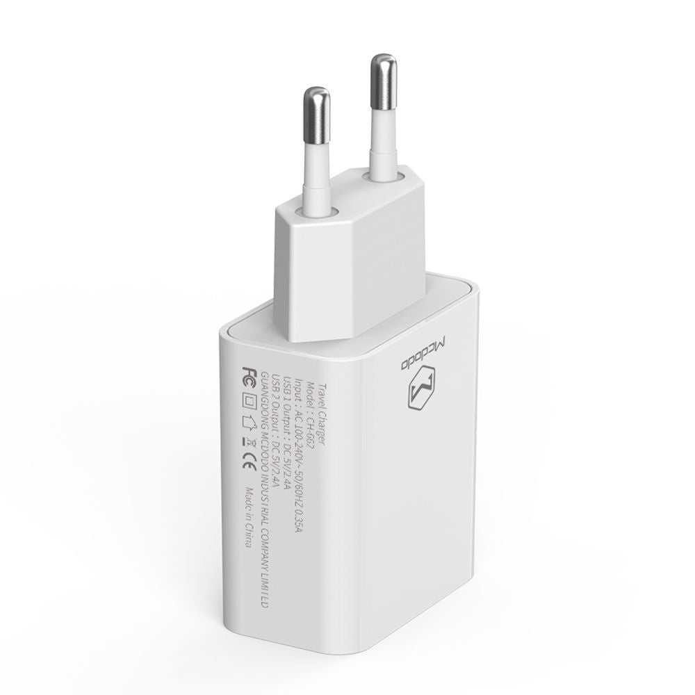 Φορτιστής Δικτύου με Καλώδιο USB-C McDodo CH-6721 Προσφορά, 12W, 2.4A, 2 x USB-A, Λευκό