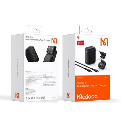 Φορτιστής Δικτύου με Καλώδιο USB-C McDodo CH-8442 Mecha Travel, 65W, 5A, 1 x USB-A - 2 x USB-C, Μαύρο