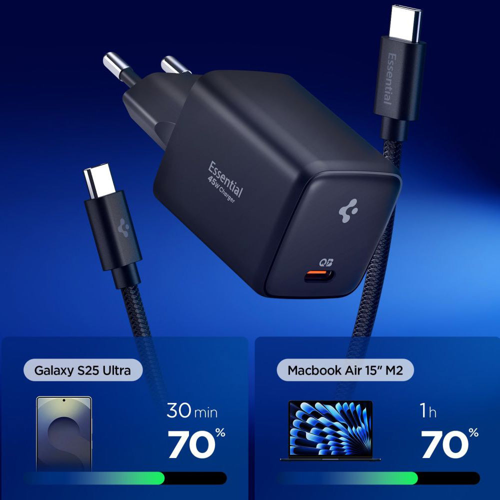 Φορτιστής Δικτύου με Καλώδιο USB-C Spigen EE451EU Essential, 45W, 3A, 1 x USB-C, Μαύρο ACH09474