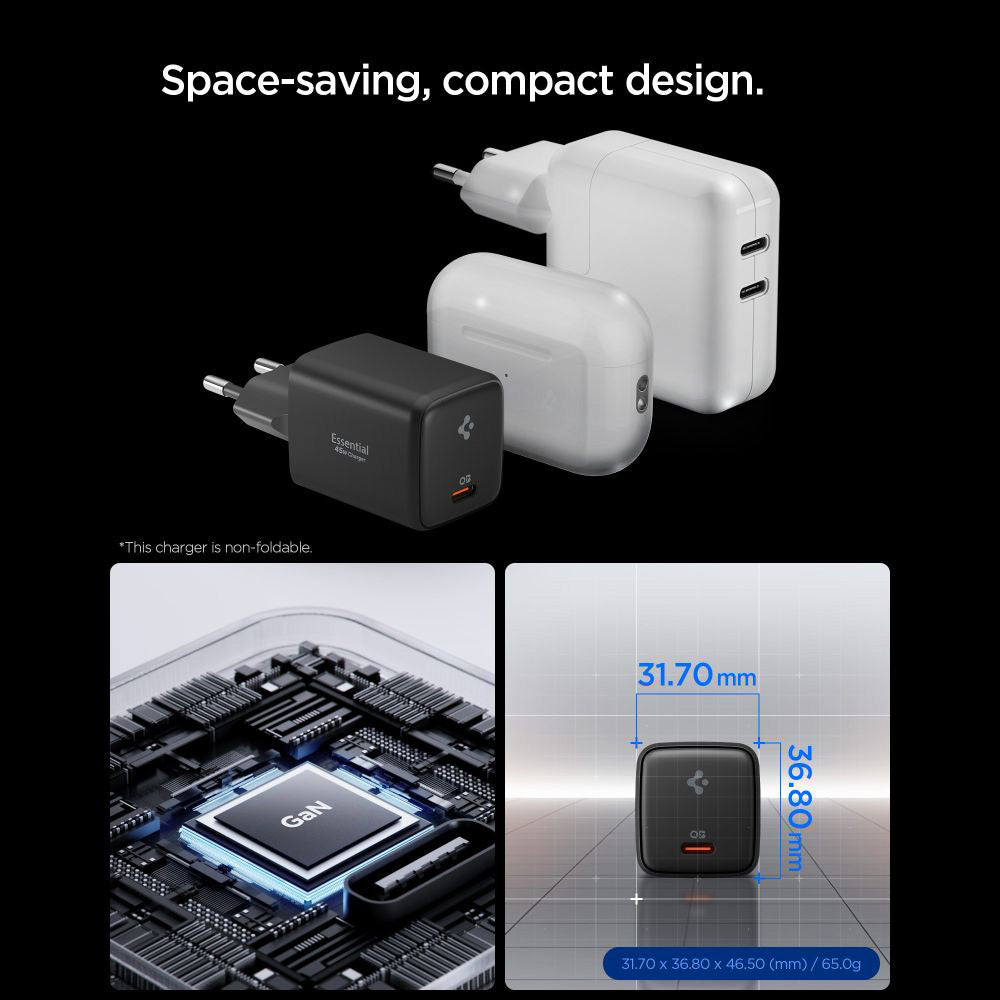 Φορτιστής Δικτύου με Καλώδιο USB-C Spigen EE451EU Essential, 45W, 3A, 1 x USB-C, Μαύρο ACH09474