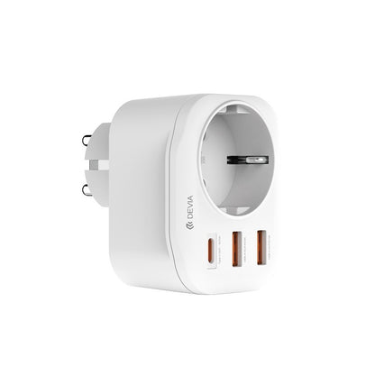 Φορτιστής Δικτύου DEVIA WW09-F-PD, 20W, 3A, 2 x USB-A - 1 x USB-C - 1 x Schuko, Λευκό
