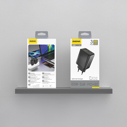 Φορτιστής Δικτύου Dudao A29, 65W, 1 x USB-A - 2 x USB-C, Μαύρο