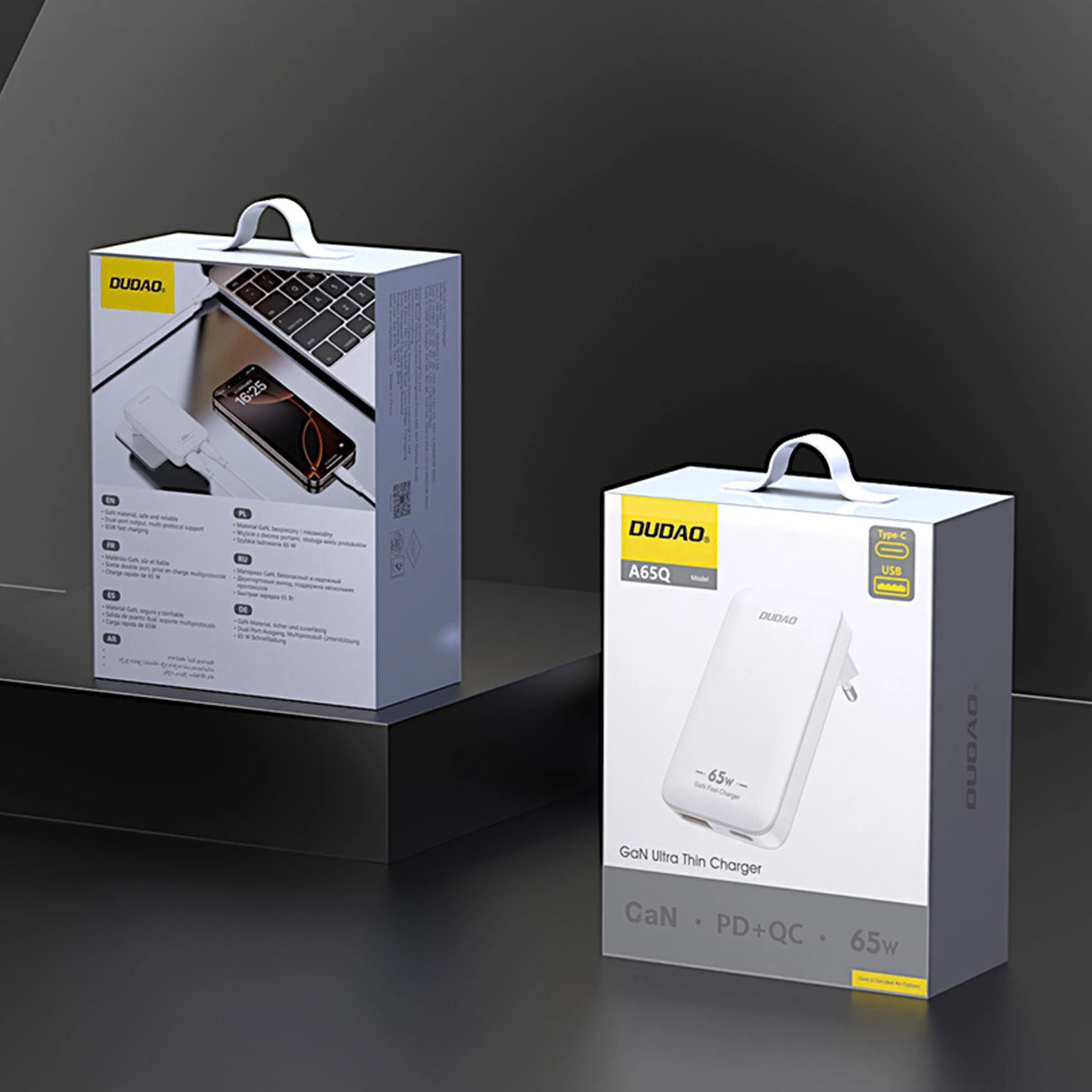 Dudao A65Q Travel Network Charger, 65W, 3.25A, 1 x USB-A - 1 x USB-C, White