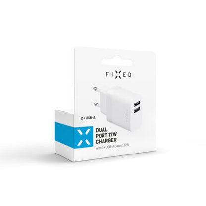 Fixed Network Charger, 17W, 3A, 2 x USB-A, White