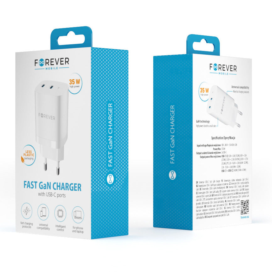 Φορτιστής Δικτύου Forever TC-05-35CC, 35W, 3A, 2 x USB-C, Λευκό