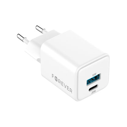 Φορτιστής Δικτύου Forever TC-08-20AC, 20W, 3A, 1 x USB-A - 1 x USB-C, Λευκό