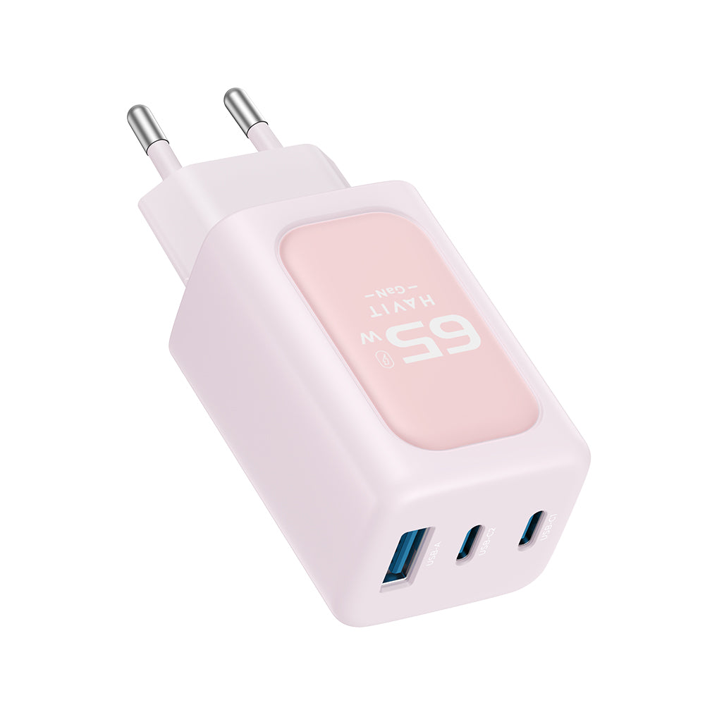 HAVIT UC260 Network Charger, 65W, 3A, 1 x USB-A - 2 x USB-C, Pink