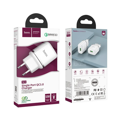 Φορτιστής Δικτύου HOCO N3, 18W, 3A, 1 x USB-A, Λευκό
