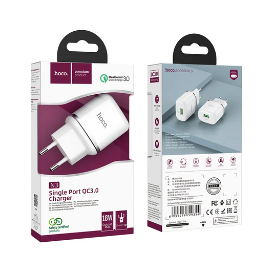 Φορτιστής Δικτύου HOCO N3, 18W, 3A, 1 x USB-A, Λευκό