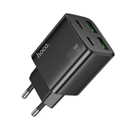 Φορτιστής Δικτύου HOCO N55, 20W, 3A, 2 x USB-A - 2 x USB-C, Μαύρο