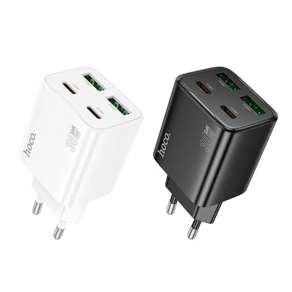 HOCO N56 Network Charger, 30W, 3A, 2 x USB-A - 2 x USB-C, White
