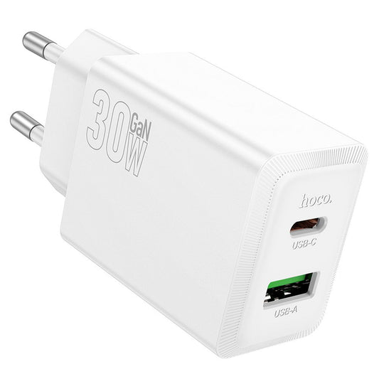 Φορτιστής Δικτύου HOCO N71, 30W, 3A, 1 x USB-A - 1 x USB-C, Λευκό