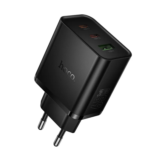 Φορτιστής Δικτύου HOCO N75, 65W, 3A, 1 x USB-A - 2 x USB-C, Μαύρο