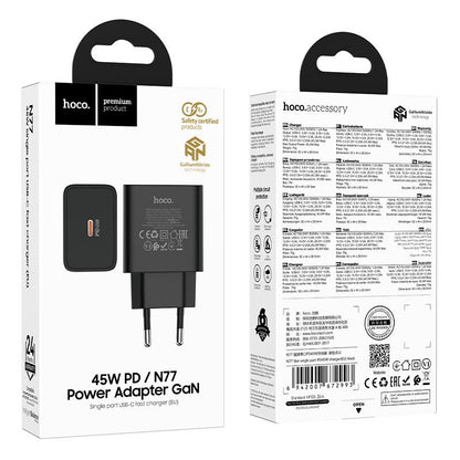 Φορτιστής Δικτύου HOCO N77, 45W, 3A, 1 x USB-C, Μαύρο